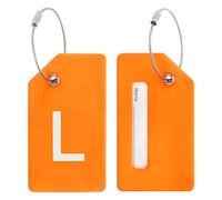 PATIKIL Étiquettes de Bagages Initiales, 2 Pièces Étiquette de Valise en Silicone Porte-Carte d'Identité Étiquettes de Bagages Uniques avec Boucle en Acier Inoxydable, Lettre L, Orange