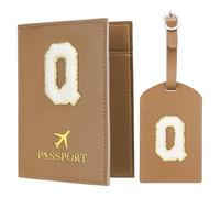 PATIKIL Étui à Passeport pour Voyage, Ensemble étui à Passeport individualisé et étiquette de Bagage avec Patch en Lettres Chenille, Porte-dossiers et Voyage Marron Q
