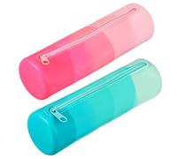 PATIKIL Étui À Stylo en Silicone, 2 Pcs Pochette Ronde Petite pour Crayons avec Fermeture Éclair Étanche Esthétique Sac De Rangement Cosmétique Souple Fournitures, Rose Rouge/Bleu