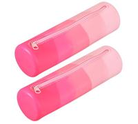 PATIKIL Étui À Stylo en Silicone, 2 Pcs Pochette Ronde Petite pour Crayons avec Fermeture Éclair Étanche Esthétique Sac De Rangement Souple pour Cosmétiques, Rose Rouge