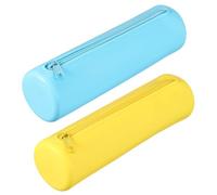 PATIKIL Étui À Stylo en Silicone, 2 Pcs Pochette Ronde Petite pour Crayons avec Fermeture Éclair Étanche Esthétique Sac De Rangement Souple pour Cosmétiques Fournitures, Jaune/Bleu Clair