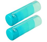 PATIKIL Étui À Stylo en Silicone, 2 Pcs Pochette Ronde Petite pour Crayons avec Fermeture Éclair Imperméable Esthétique Souple pour Rangement Cosmétique Fournitures, Blue