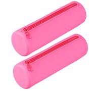 PATIKIL Étui À Stylo en Silicone, 2 Pcs Pochette Ronde Petite pour Crayons avec Fermeture Éclair Imperméable Esthétique Sac De Rangement Souple pour Cosmétiques, Rose Foncé
