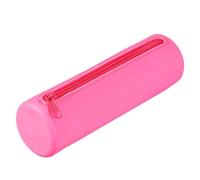 PATIKIL Étui À Stylo en Silicone, Pochette Ronde Petite pour Crayons avec Fermeture Éclair Étanche Esthétique Sac De Rangement Souple pour Cosmétiques Fournitures, Rose Foncé