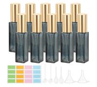PATIKIL Flacon de Parfum de Voyage, 10 Pièces 10ml Vaporisateur de Parfum Rechargeable à Fine Brume avec Étiquettes Entonnoir Pipette pour Liquide de Parfum, Ton Bleu/Or