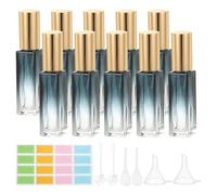 PATIKIL Flacon de Parfum de Voyage, 10 Pièces 10ml Vaporisateur de Parfum Rechargeable à Fine Brume avec Étiquettes Entonnoir Pipette pour Liquide de Parfum, Bleu Clair/Ton Or