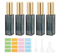 PATIKIL Flacon de Parfum de Voyage, 5 Pièces 10ml Vaporisateur de Parfum Rechargeable à Fine Brume avec Étiquettes Entonnoir Pipette pour Liquide de Parfum Huile Essentielle, Ton Bleu/Or