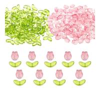 PATIKIL Fleur de Tulipe Perles de Verre en Cristal, 200 Pcs Fleur Texturée Perle d'Espacement en Verre Fabriquée à la Main pour Fabrication de Bijoux, Bracelets, Rouge Clair/Vert