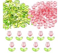 PATIKIL Fleur de Tulipe Perles de Verre en Cristal, 200 Pcs Fleur Texturée Perle d'Espacement en Verre Fabriquée à la Main pour Fabrication de Bijoux, Bracelets, Rouge Foncé/Vert
