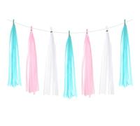 PATIKIL Guirlande De Franges, 15Pcs Franges en Papier De Soieations De Fête Kits DIY pour Mariage Anniversaire Fête De Noces, Rose/Blanc/Bleu Clair
