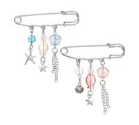 PATIKIL Hanging Long Chain 2Pcs Brooch Pin, Shells Tassel Safety Punk Cool Retro Collar Chain Pin Brooch Pour Women Men Wedding Collar Sweater Shawl Suit Coat Dress, Blue Pink
