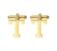 PATIKIL Initial Cufflinks, Classic Alphabet Letter t Stainless Steel Men Cuff Links 26 Letters A-Z with Box pour Men Father Husband Weddings Gift Business Birthday, Gold Tone