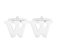 PATIKIL Initial Cufflinks, Classic Alphabet Letter W Copper Men Cuff Links 26 Letters A-Z With Box Pour Men Father Husband Weddings Gift Business Birthday Party, Silver Tone