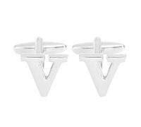 PATIKIL Initial Cufflinks, Lettre Classique De L'Alphabet V En Cuivre Pour Hommes 26 Lettres A-Z Avec Boîte Pour Hommes Père Mari Cadeaux De Mariage Anniversaire, Ton Argenté