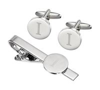 PATIKIL Initial Men Cufflinks And Tie Clip Bar Set, Engraved Alphabet Letter I Initial Cuff Links And Necktie Bar Kit Pour Men Father Husband Gift Business(Silver Tone)