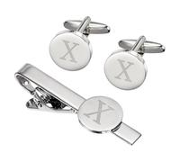 PATIKIL Initial Men Cufflinks And Tie Clip Bar Set, Engraved Alphabet Letter X Initial Cuff Links And Necktie Bar Kit Pour Men Father Husband Gift Business(Silver Tone)