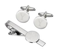 PATIKIL Initial Men Cufflinks And Tie Clip Bar Set, Engraved Alphabet Letter Y Initial Cuff Links And Necktie Bar Kit Pour Men Father Husband Gift Business(Silver Tone)