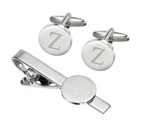 PATIKIL Initial Men Cufflinks And Tie Clip Bar Set, Engraved Alphabet Letter Z Initial Cuff Links And Necktie Bar Kit Pour Men Father Husband Gift Business(Silver Tone)
