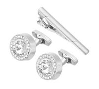 PATIKIL Jeu Boutons Manchette Et Pince À Cravate En Cristal, Boutons Manchette Homme Strass Et Pince À Cravate Avec Boîte Homme Père Mari Affaires, Ton Argenté(Blanc)