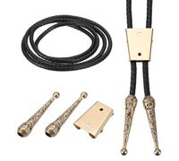 PATIKIL Kit Accessoires Bolo Tie, Accessoires Bolo Tie Comprend Glissières, 2 Embouts De Cordon, 1 Yard Cordon Tressé En Cuir Noir Pour Fabrication DIY De Bijoux Collier Western, Doré