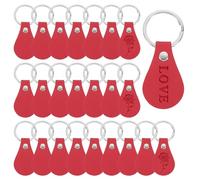 PATIKIL Kit de 24 porte-clés en cuir, ronds en cuir PU avec rivets et anneaux de clés en vrac pour l'artisanat DIY, gravure laser, rouge