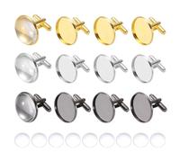 PATIKIL Kit De Boutons De Manchette En Laiton Avec gemme, Plateau De Bouton De Manchette Avec Monture En Verre gemme Dôme Transparent 22mm Pour Hommes 12Pcs(Ton Argenté/Ton Or/Gris Noir)