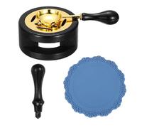 PATIKIL Kit De Cachet De Cire Comprend Chauffe-Cire, Cuillère À Fondre, Tapis En Silicone, Poignée De Cachet, Outil Rétro De Fourneau De Fusion Pour De Lettres, Noir/Bleu Ciel