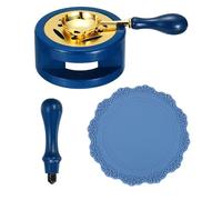 PATIKIL Kit De Cachet De Cire Comprend Chauffeur De Cachet, Cuillère À Fondre, Tapis En Silicone, Poignée De Cachet, Outil De Fourneau Rétro Pour Enveloppe Lettre, Bleu Foncé/Bleu Ciel