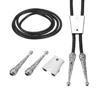 PATIKIL Kit De Composants Pour Bolo Tie, Accessoires Pour Bolo Tie Inclut Des Coulisses, 2 coquePour Cordons, 1 Yard De Cordon Tressé En Cuir Noir Pour La Fabrication, Ton Argenté