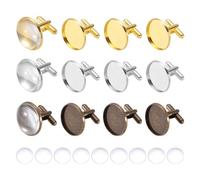 PATIKIL Kit De En Laiton Brut Avec Cabochon, Manchette Avec Monture En Verre Transparent Bombé 18mm Pour Hommes DIY Fabrication Artisanale-12Pcs(Finition Argentée/Dorée/Gunmetal)