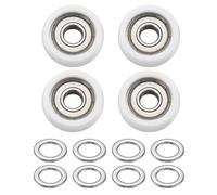 PATIKIL Kit De Poulie Guide À Roulement À Billes 8x28x13mm, 4Pcs Roue Ronde En Nylon Avec Double Joint Métallique Et 8Pcs Rondelles Pour Meubles De Porte, Accessoires De Gym, Blanc