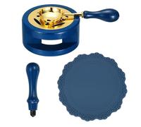 PATIKIL Kit de Sceau à Cire Incluant Chauffe-Cire, Cuillère de Fusion, Tapis en Silicone, Manche de Sceau, Outil Rétro de Fourneau à Fondre pour de Courrier et Lettres, Bleu Foncé