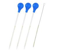PATIKIL Kit Pipettes Graduées Larme, 3 Pcs 0.1ml Pipette Verre Borosilicaté Avec Bouchon Caoutchouc Bleu Et Brosse Pour Transfert Liquide Pour Labo, Chimie, Transparent
