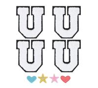 PATIKIL Letter Patches A Repasser En Chenille, Lot De 4 Patchs Lettres Alphabet De 7cm Pour Decoration De Costumes D'equipe Vetements Chapeaux Jeans Sacs DIY, Blanc, U