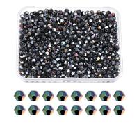 PATIKIL Lot de 1 000 perles bicônes en cristal à facettes de 3 mm, avec boîte, pour la fabrication de bijoux, bracelets, colliers, boucles d'oreilles, attrape-soleil, noir AB