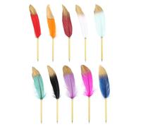 PATIKIL Lot de 10 Stylos à Bille à Plume en Plumes, Encre Noire 0,5 mm, Tige Plaquée Vintage, pour Bureau, Signature des Invités de Mariage