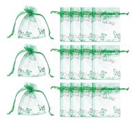 PATIKIL Lot de 100 pochettes en organza en maille de 7,1 x 8,9 cm avec cordon de serrage pour bijoux, mariage, Noël, festival, maquillage, vert gazon et argent