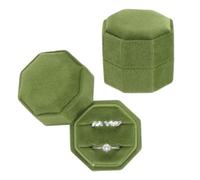 PATIKIL Lot De 2 2 Boîtiers À Anneaux Vintage En Velours Vert Olive | Écrin À Bijoux Octogonal Élégant Pour Alliance Mariage Cérémonie De Fiançailles Anniversaire
