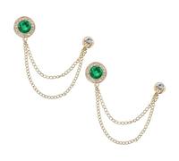 PATIKIL Lot de 2 broches à chaîne à suspendre en forme de gemme - Pour costume - Épingles rondes en cristal - Pour homme et femme - Pour chemises de smoking - Ton doré (vert)