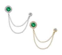 PATIKIL Lot de 2 broches à chaîne à suspendre en forme de gemme - Pour costume - Épingles rondes en cristal - Pour homme et femme - Pour chemises de smoking - Ton doré/argenté (vert)