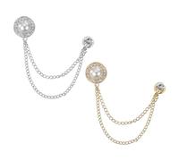 PATIKIL Lot de 2 broches à chaîne en pierre précieuse à suspendre pour costume de costume avec perles rondes pour homme et femme, chemise de smoking, ton doré/argenté (blanc)