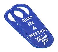 PATIKIL Lot de 2 panneaux de porte « Quiet in Meeting » en cuir synthétique double face pour bureau, maison, réunion, bleu