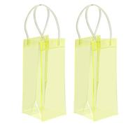 PATIKIL Lot de 2 sacs à vin glacés, portables et pliables en PVC transparent avec poignées pour fête de champagne, boissons froides, bière froide, jaune vif