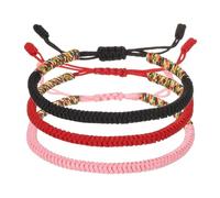 PATIKIL Lot de 3 bracelets porte-bonheur en corde tressée faits à la main, bracelets de protection pour prière et prière pour femme, cadeau d'anniversaire de mariage, couleurs mélangées rouge/rose