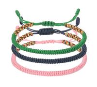 PATIKIL Lot de 3 bracelets porte-bonheur en corde tressée faits à la main, bracelets de protection ronds réglables pour prière d'anniversaire de mariage, couleurs mélangées bleu marine/rose mélangé