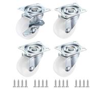 PATIKIL Lot de 4 roulettes pivotantes avec plaque fixe silencieuse de 3,8 cm avec vis M4, capacité de charge de 60 kg, pour meubles, chariot, établi, blanc (1 avec frein, 3 sans frein)