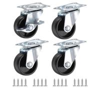 PATIKIL Lot de 4 roulettes pivotantes silencieuses avec vis M4, capacité de charge de 60 kg pour meubles, chariots et chariots, noires (1 avec frein, 1 sans frein)