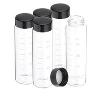 PATIKIL Lot de 5 petits flacons d'échantillons en verre transparent de 50 ml avec bouchons à vis noirs, mini flacons scellés pour réactif anti-fuite avec échelle pour le stockage de poudre liquide