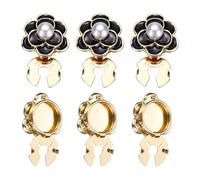 PATIKIL Lot de 6 boutons de manchette de 23 mm en alliage de rose et perles amovibles à clipser pour robes, chemises, chemisiers, costumes, smokings, noir et doré