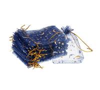 PATIKIL Lune Étoile Imprimé Organza Sacs, 100 Pcs 4.72x3.5 Pouce Cordon Coulissant Mini Pochettes Favoriser Cadeau Bonbons Bijoux Sacs pour Fête Mariage, Marin Bleu
